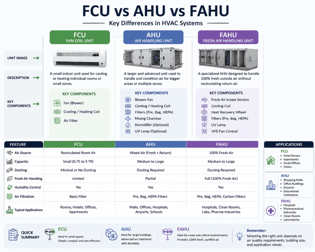 FCU vs AHU vs FAHU: Key Differences Explained