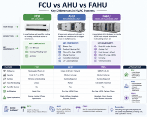 What is the main difference between FCU and AHU?
