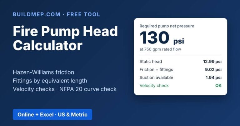 Fire Pump Head Calculator (NFPA 13 & 20) – Free Online + Excel